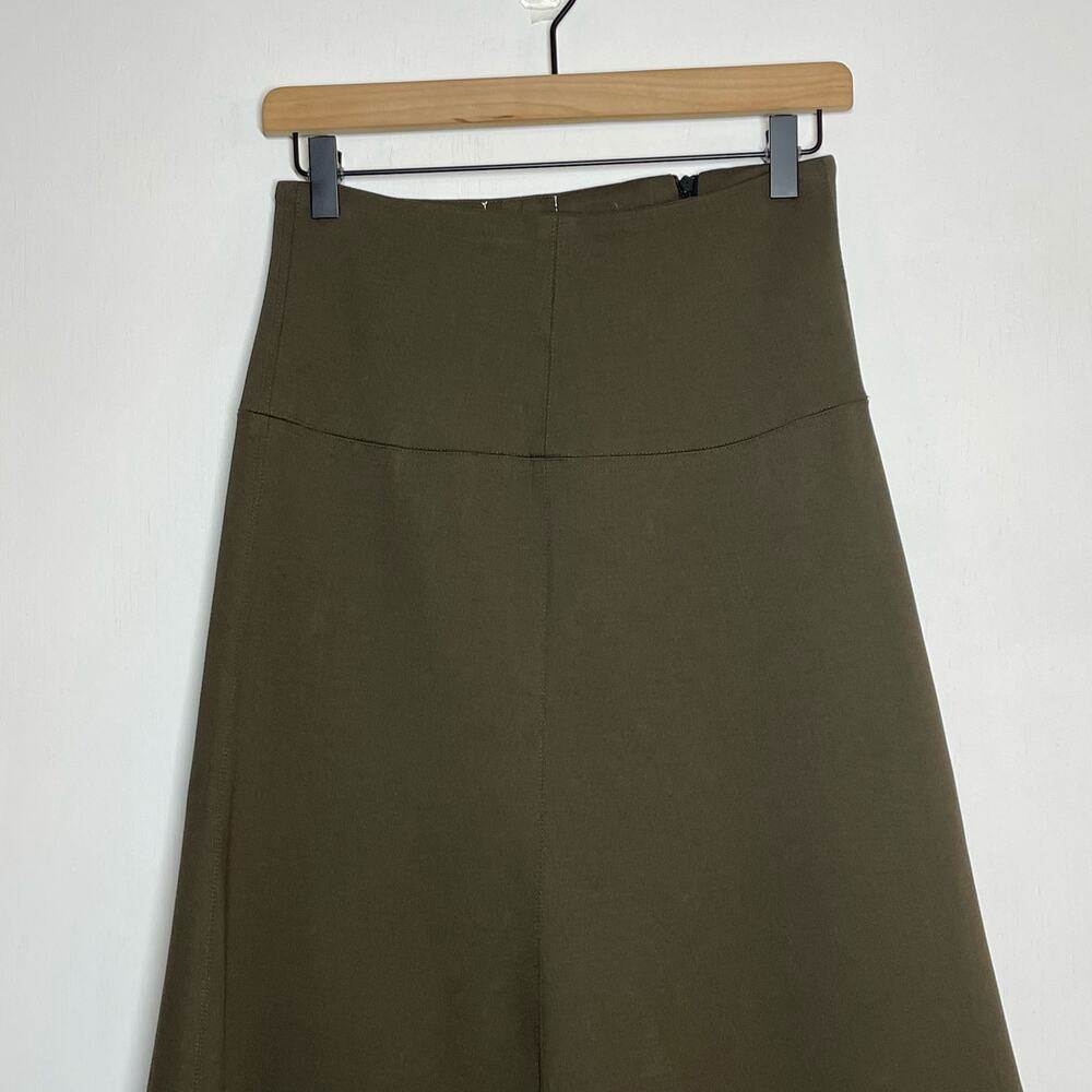 BASSIKE Flare Skirt Women's Size 0 Olive Green Stretch High Waist Midi - Picture 3 of 9
